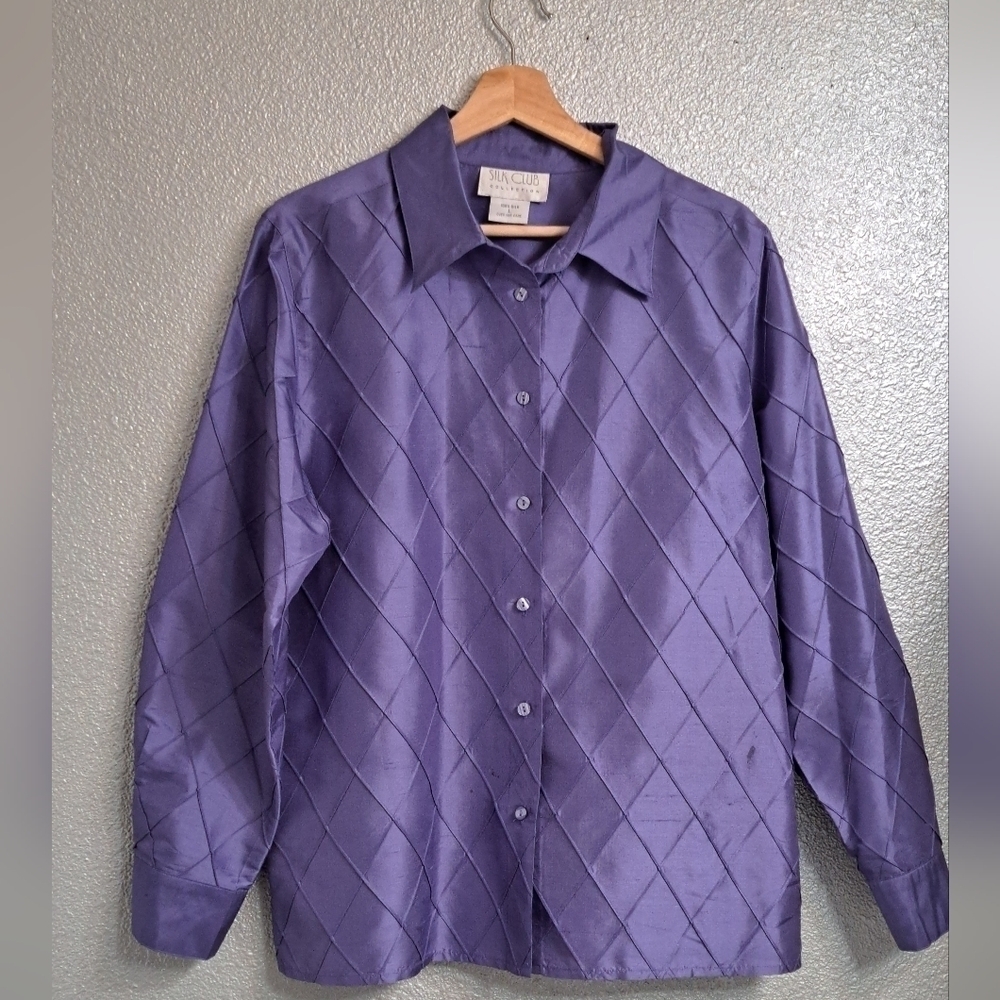Vintage Silk Club Collection Purple Diamond Blouse Size L